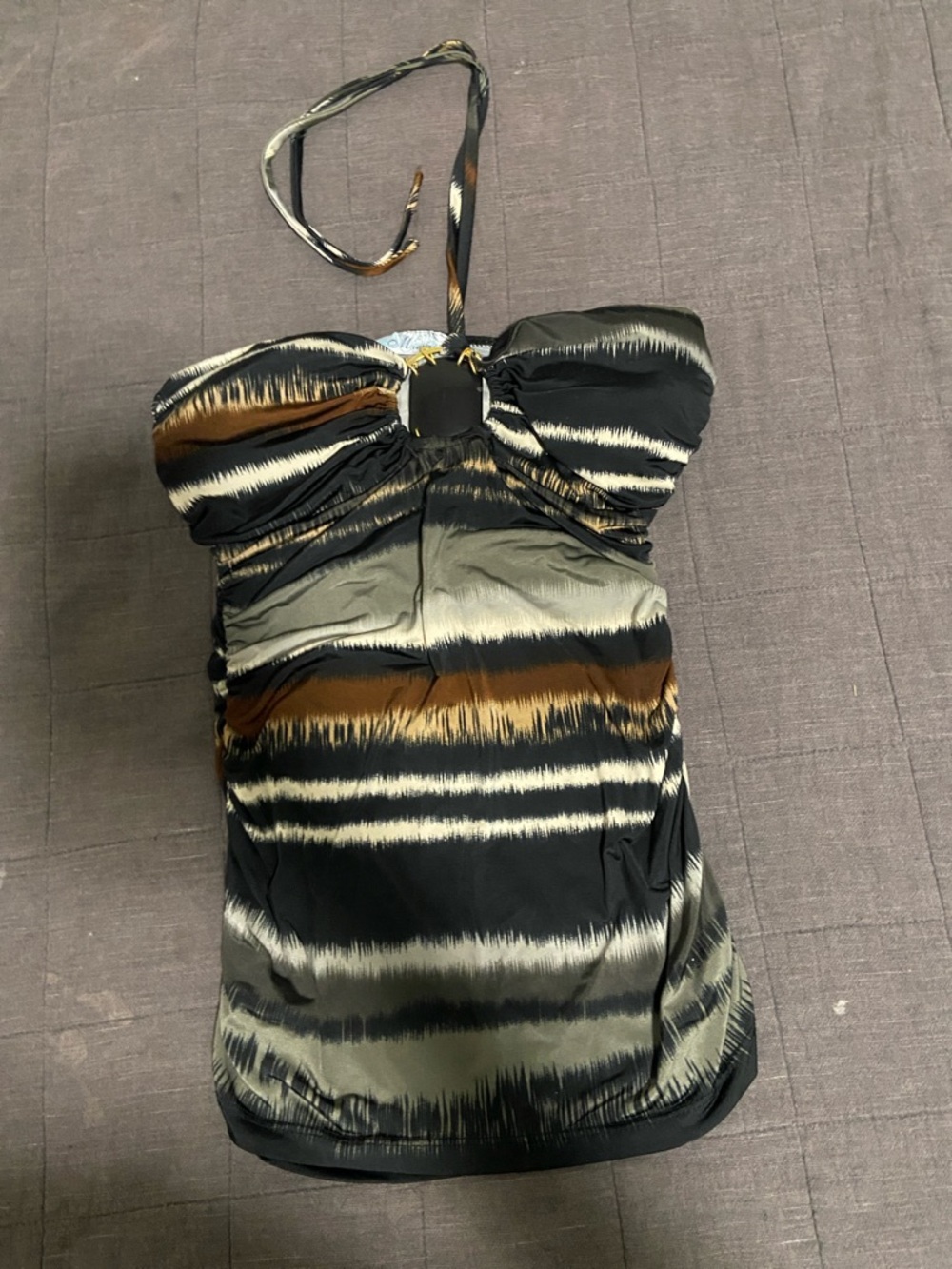 Striped Halter Tube Top in Black, Brown & Cream